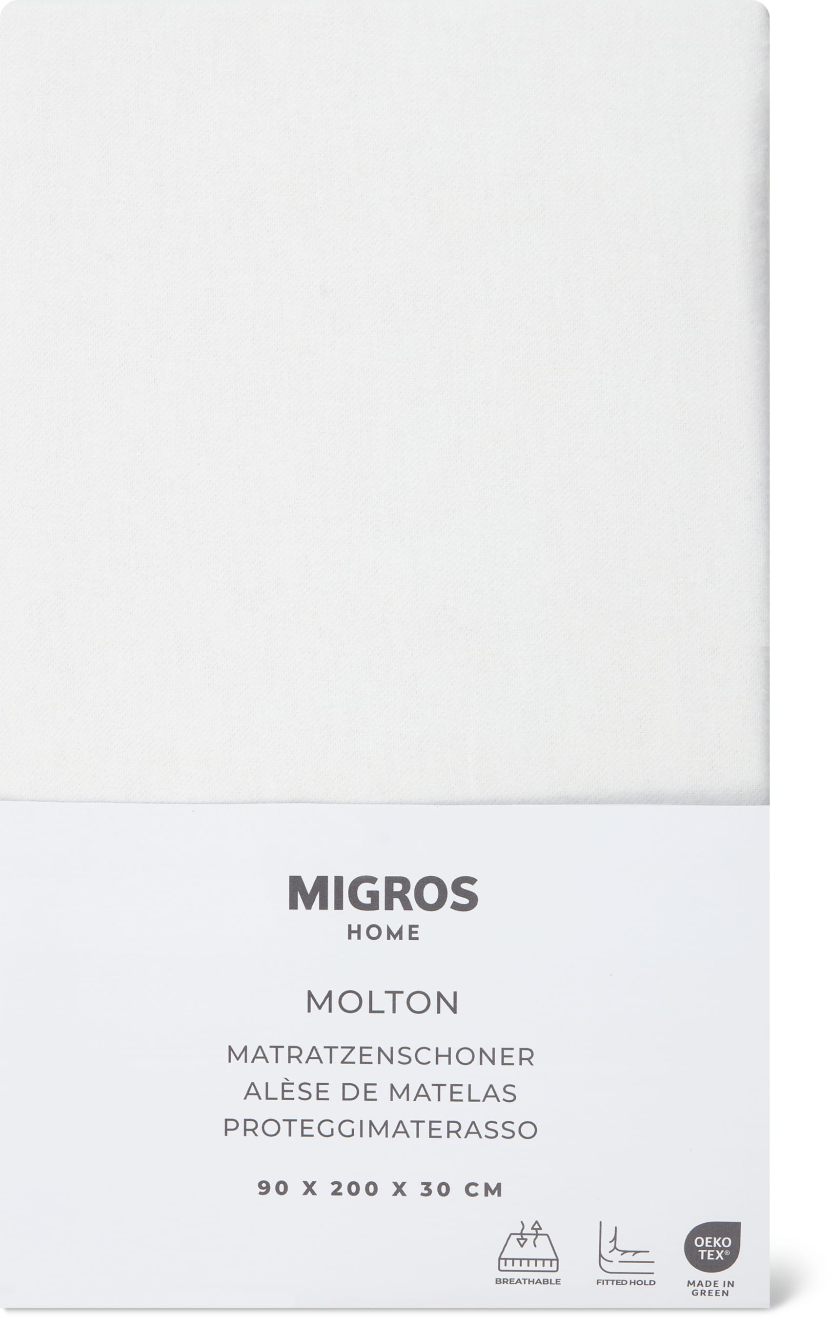 Molton Matratzenschoner 90x200x30cm, weiss
